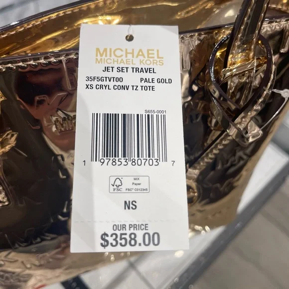 MICHAEL KORS Jet Set Extra-Small Metallic Logo Debossed Convertible TZ Tote Cros - Picture 12 of 16